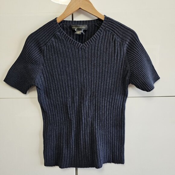 Banana Republic Ribbed V Neck Stretchy 100% Cotton Sweater - Picture 2 of 7